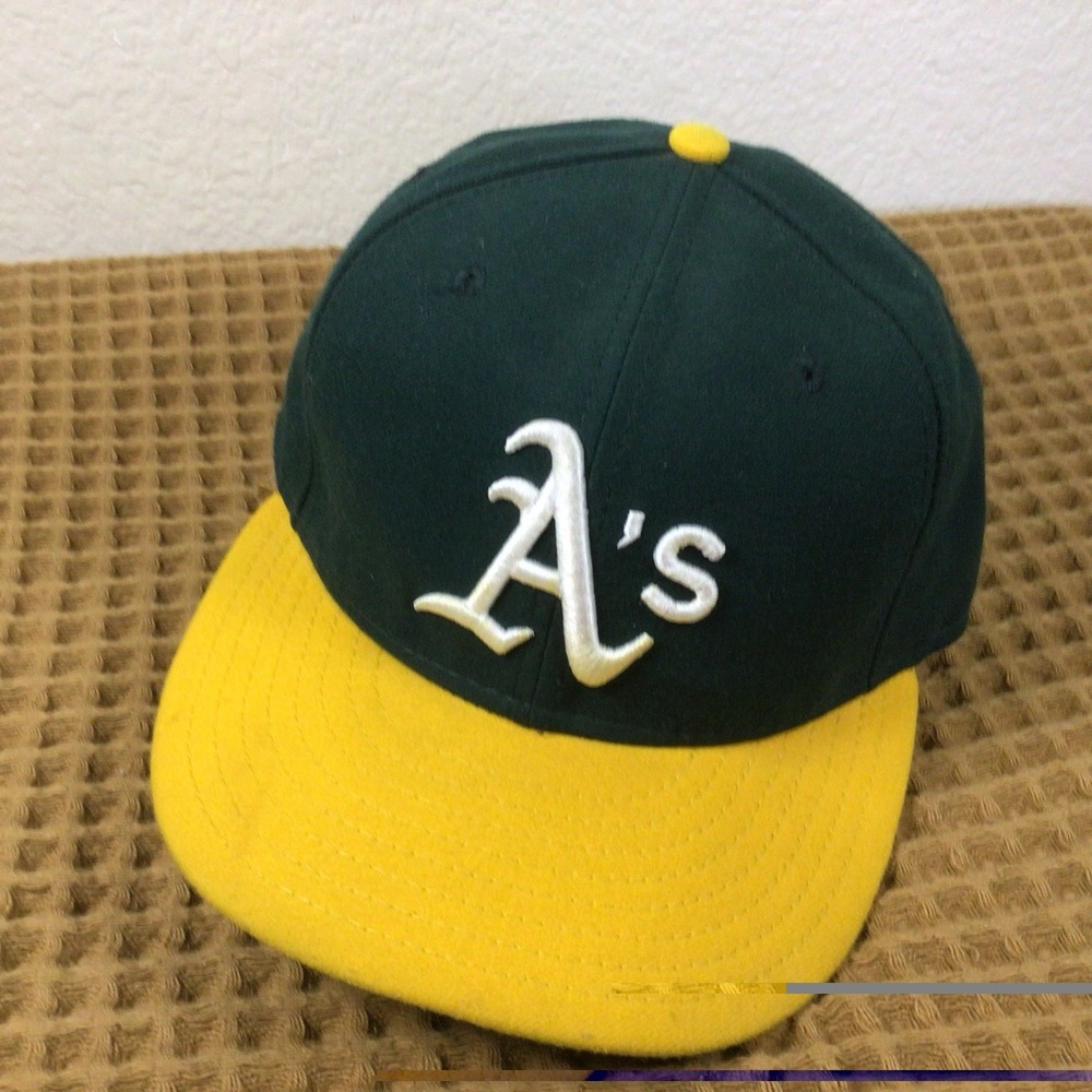 New Era 59FIFTY Oakland Athletics Mens Sz 7 1/8 Fitted Hat Cap Green Yellow